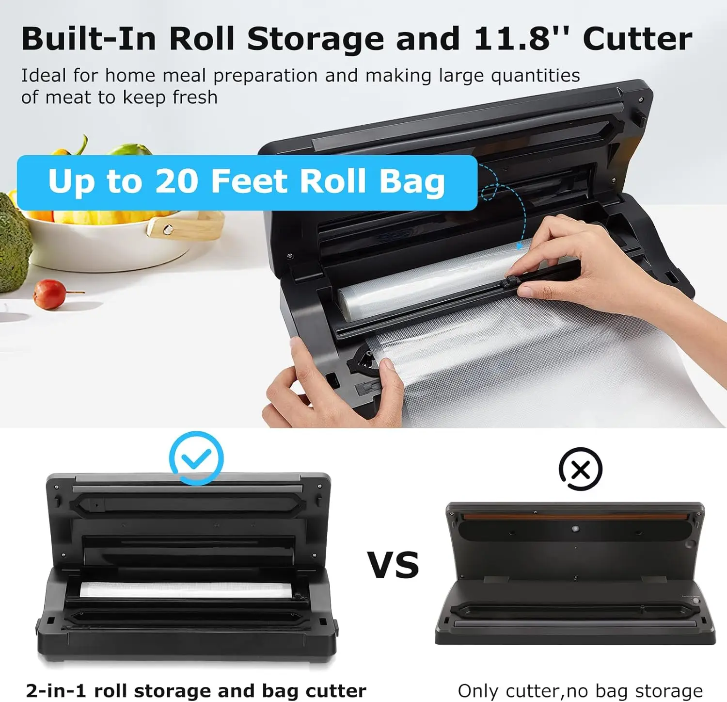 

Sealer Vacuum Sealer Machine 10-In-1 with Full Starter Kit Built-in Cutter and Bag Storage(Up to 20ft), INKBIRD Moist/Dry/Pulse/