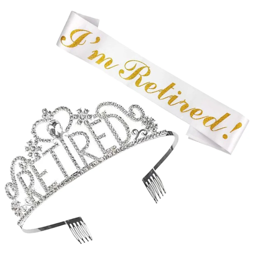 

Retirement Party Sash Tiara Retired Decordecorationsrhinestone Set Stain Glittery Noveltysatin Custom Headband Supplies Gifts