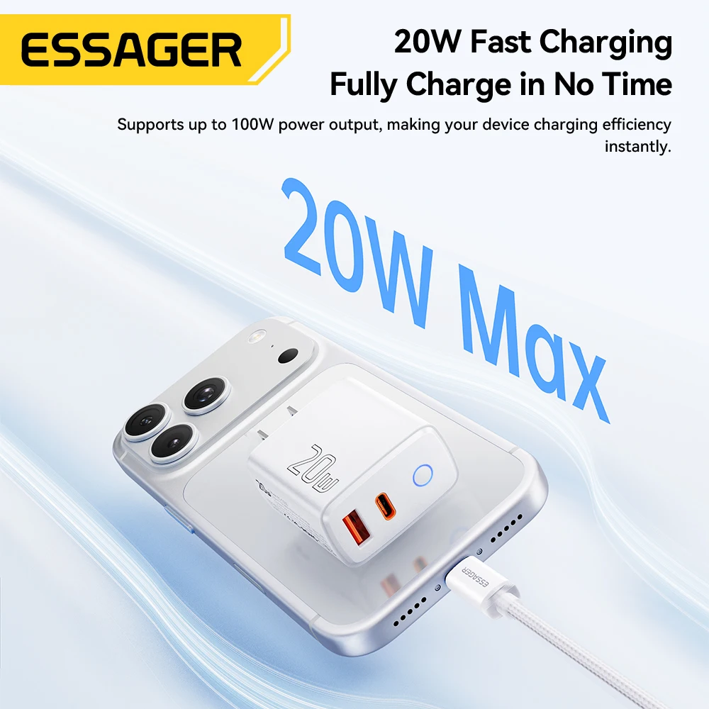 Фото Зарядное устройство Essager PD 20W USB Type-C для быстрой зарядки (Quick Charge 4.0/3.0, QC, PD) для iPhone 17, 16, 15, 14, 13, 12 Pro Max №1
