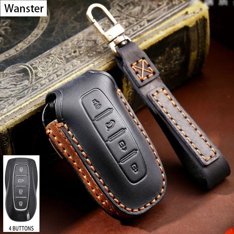

Luxury Genuine Leather Car Key Case Cover Luxury Stitching Handmade Key Bag for Ford EQUATOR 2021 Auto KeyChain Accessories