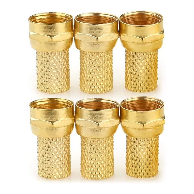 

New 6Pcs Gold Plating F Plug Connectors Waterproof Mini Screw/Twist On Aerial Coaxial Cable RG6 For TV Sky NTL Cable Gold