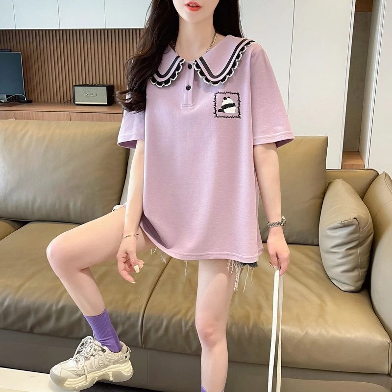 Летний наряд мешковатая женская футболка с короткими рукавами и принтом на