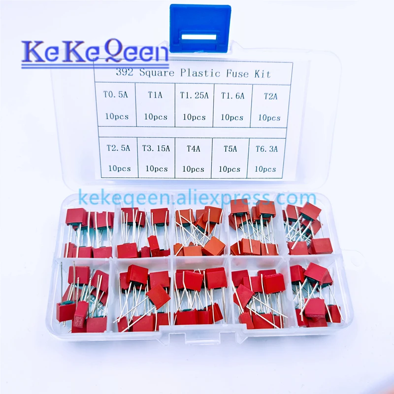 

100Pcs/Lot 10values Square Plastic Fuse 392 T500mA 1A 1.25A 1.6A 2A 2.5A 3.15A 4A 5A 6.3A 250V LCD TV Power Board Fuse Kit