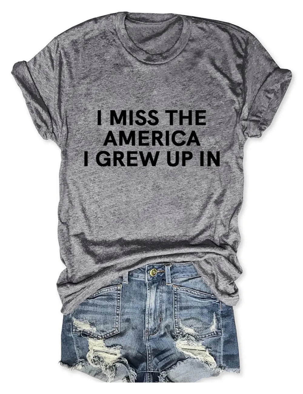 

Высококачественная женская футболка Teeteety из 100% хлопка I Miss The America I вырос с принтом и круглым вырезом