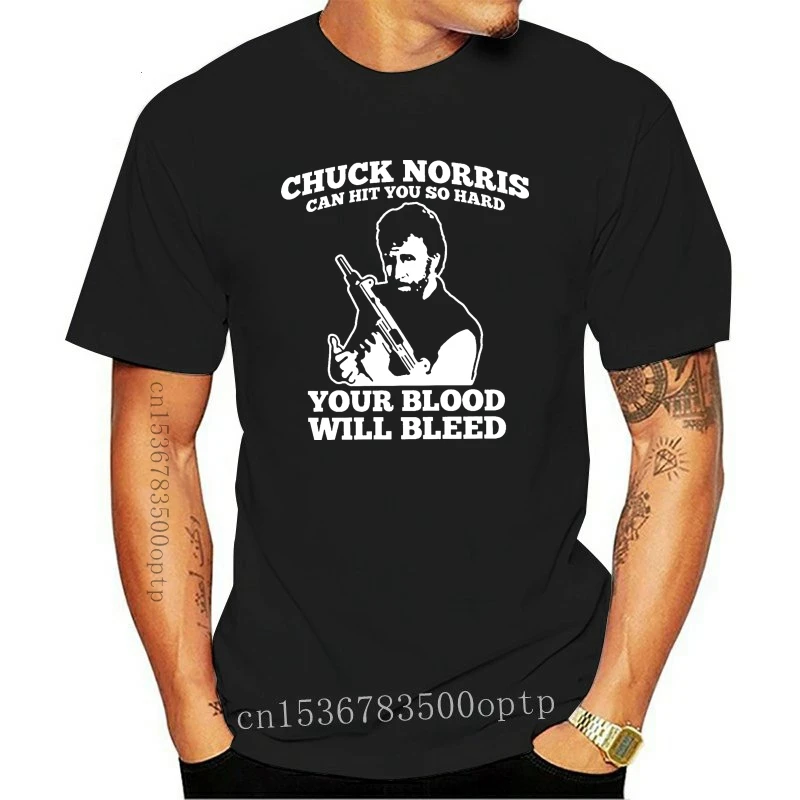Mens Clothes Chuck Norris Will Hit You So Hard Your Blood Will Bleed Men's T Shirt Mans Unique Cotton Short Sleeves O-neck T Shi