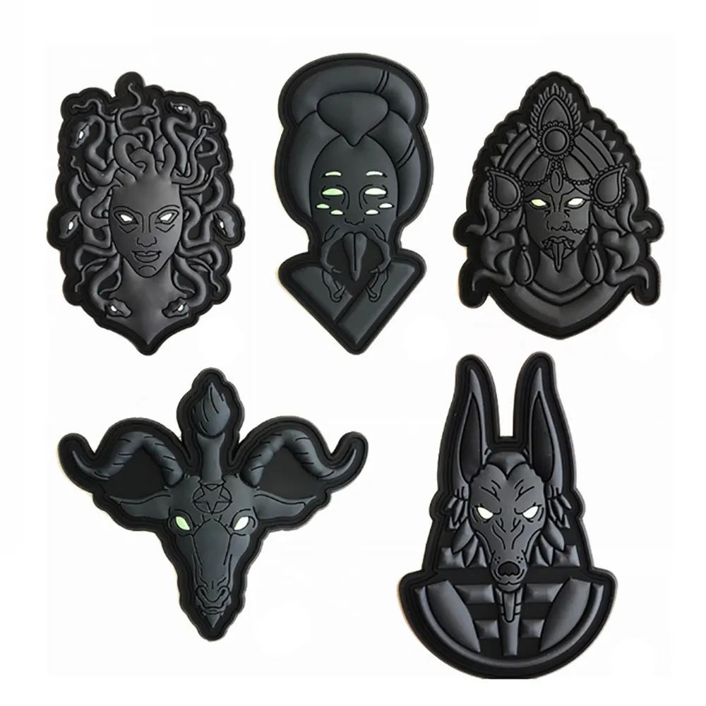 

Medusa Demon Bafo Mie Anubis PVC Soft Adhesive Arm Badge Hook and Loop Patches Backpack Sticker Tactical Morale Badge Patch