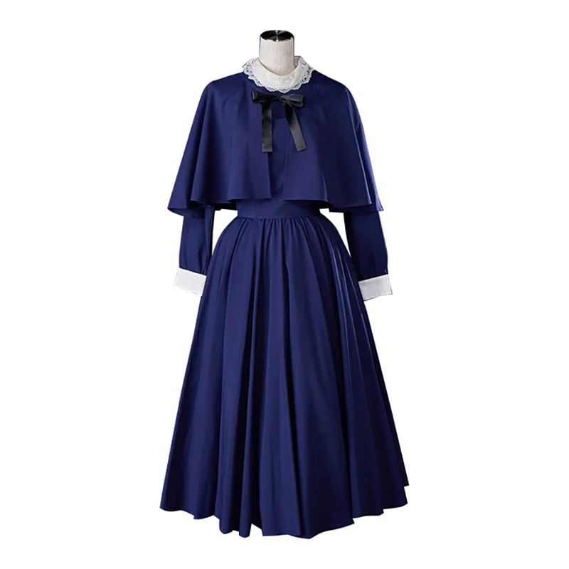 

Medieval Women Church Blue Lapel Dress Cloak Suit Halloween Christmas Dress Cape