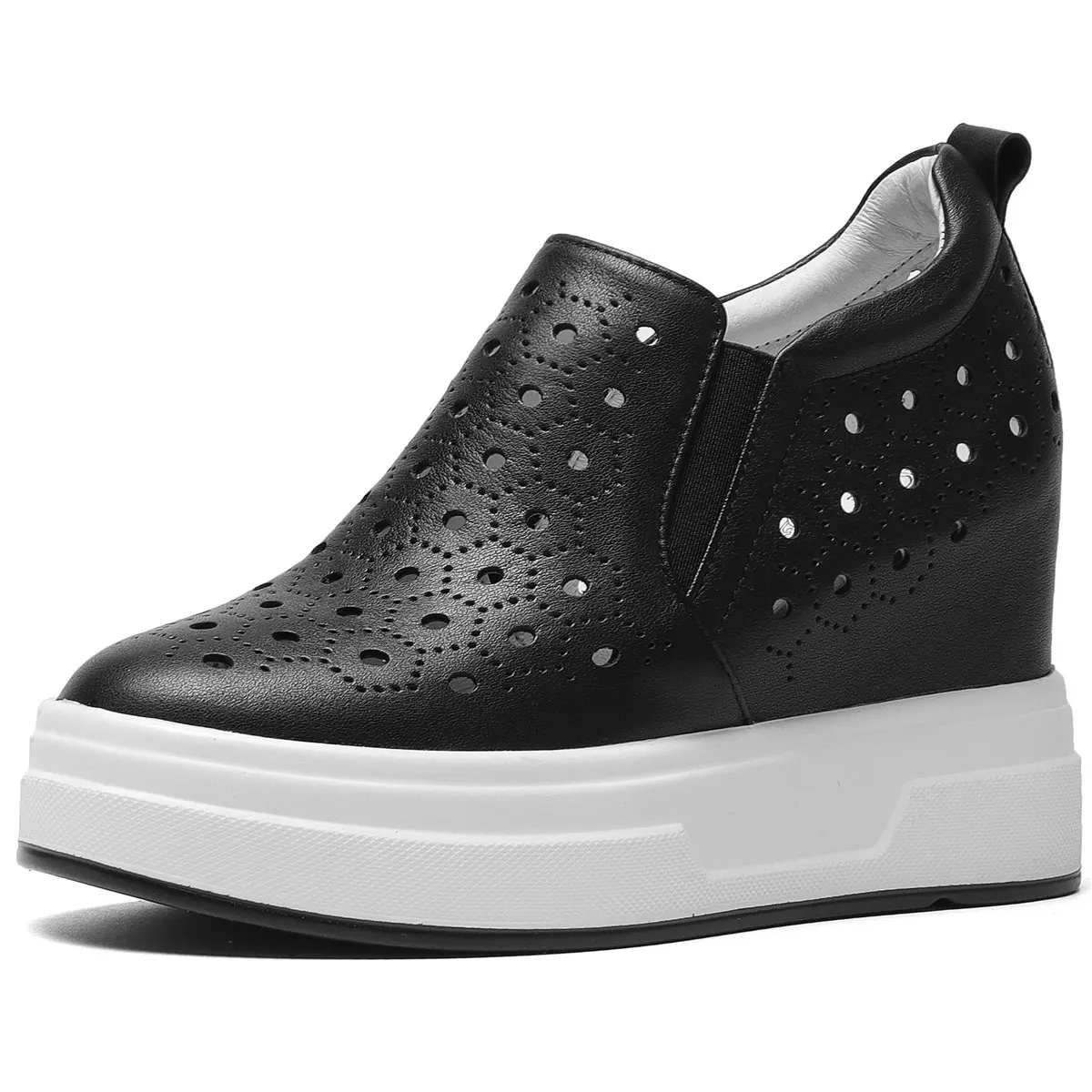 Fashion Sneakers Women Slip On Genuine Leather Wedges High Heel Ankle Boots Female Summer Round Toe Platform Pumps Casual Shoes