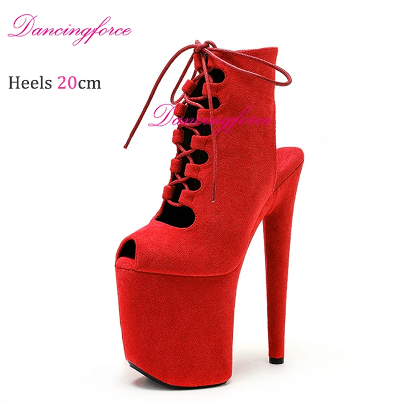 Женские замшевые ботинки короткие на платформе и каблуке 20 см/8 дюймов со