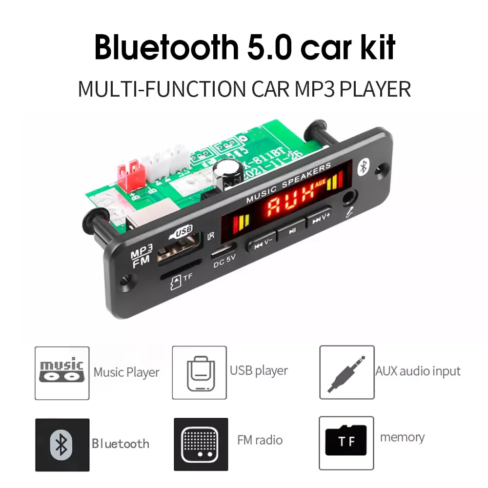

40W 2*20W Amplifier MP3 Player Decoder Board 6V-12V Bluetooth V5.0 Car FM Radio Module Support TF USB AUX 3.5 WMA Player Decoder