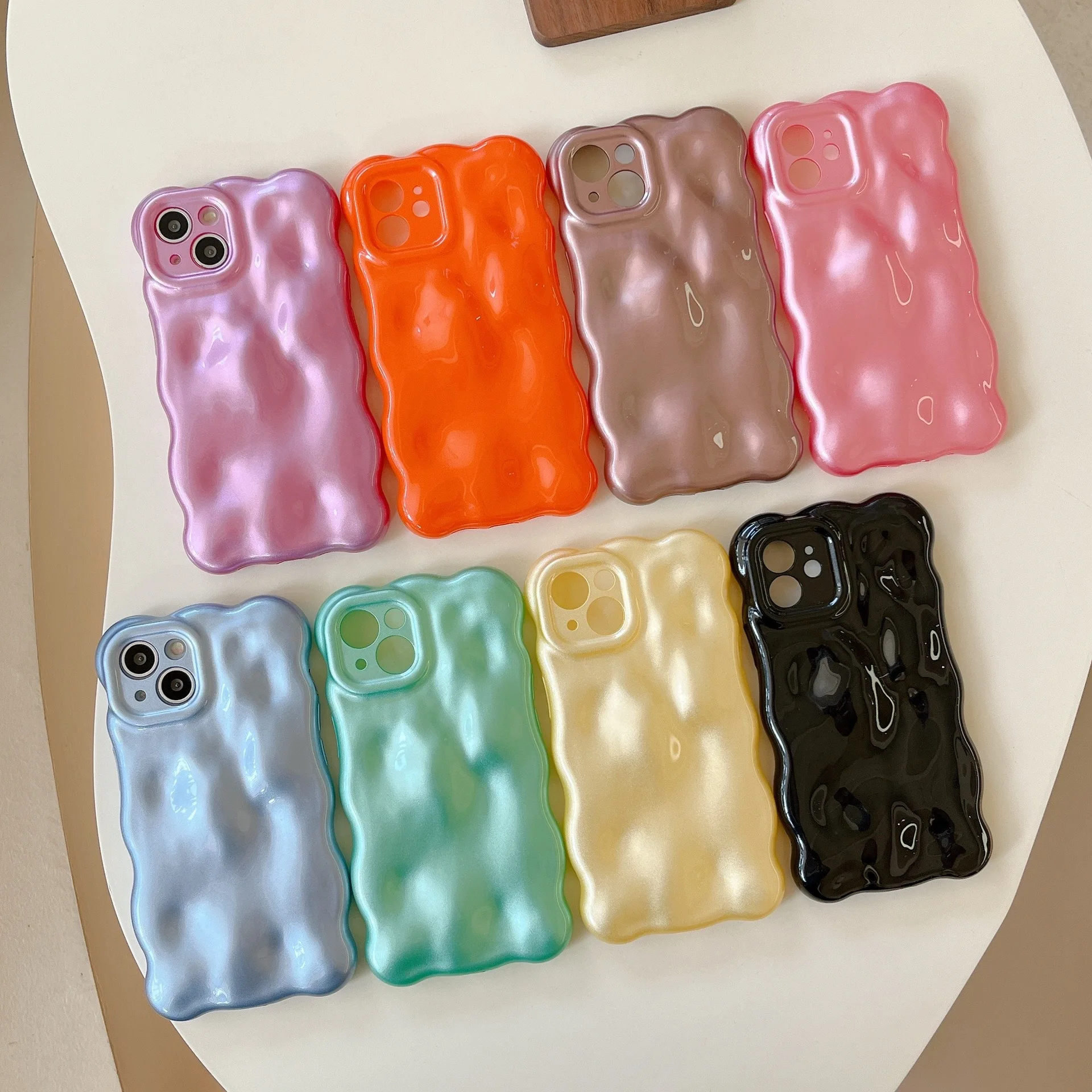 

Simple Solid Color Macaron Wave Bubble Protective Phone Case for iPhone 14 13 12 Pro Max 12 13 14 Pro 14 13 12