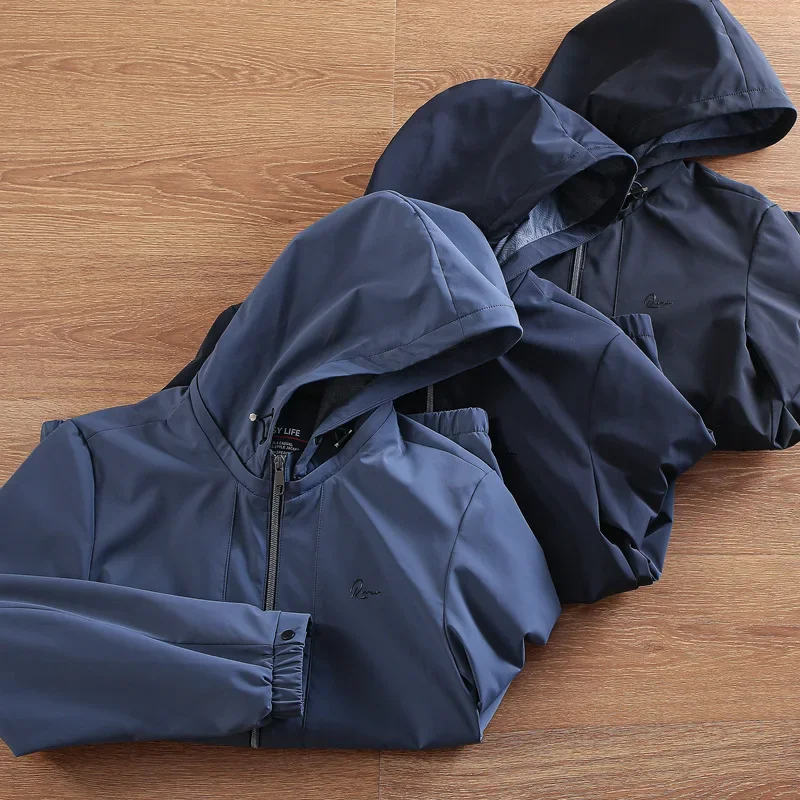 Роскошная тканевая мужская весенне-осенняя элитная куртка с капюшоном