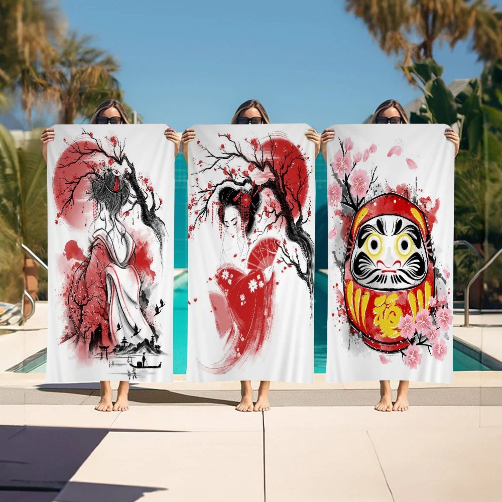 Пляжное полотенце с рисунком кошки и кои из аниме Geisha