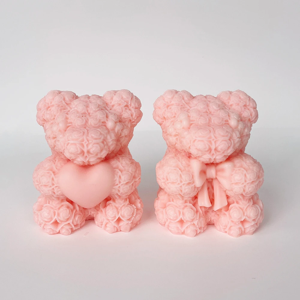 3D роза любовь медведь силиконовые формы для свечей ручной работы милые животные