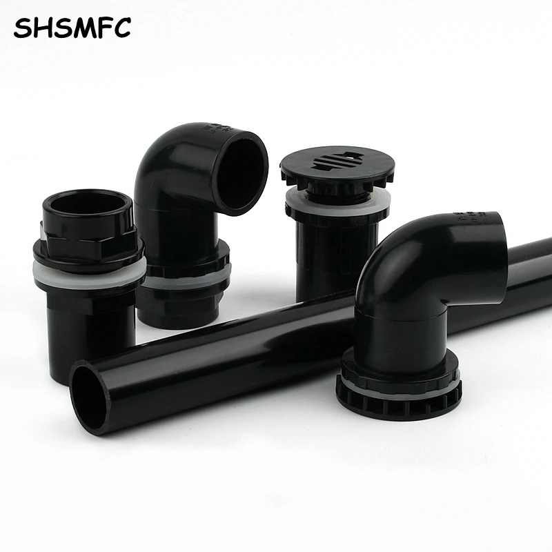 

20~50mm Black PVC Pipe 90° Elbow Direct Connectors Thicken Aquarium Overflow Joints Garden Irrigation Inlet Outlet Drain Fitting