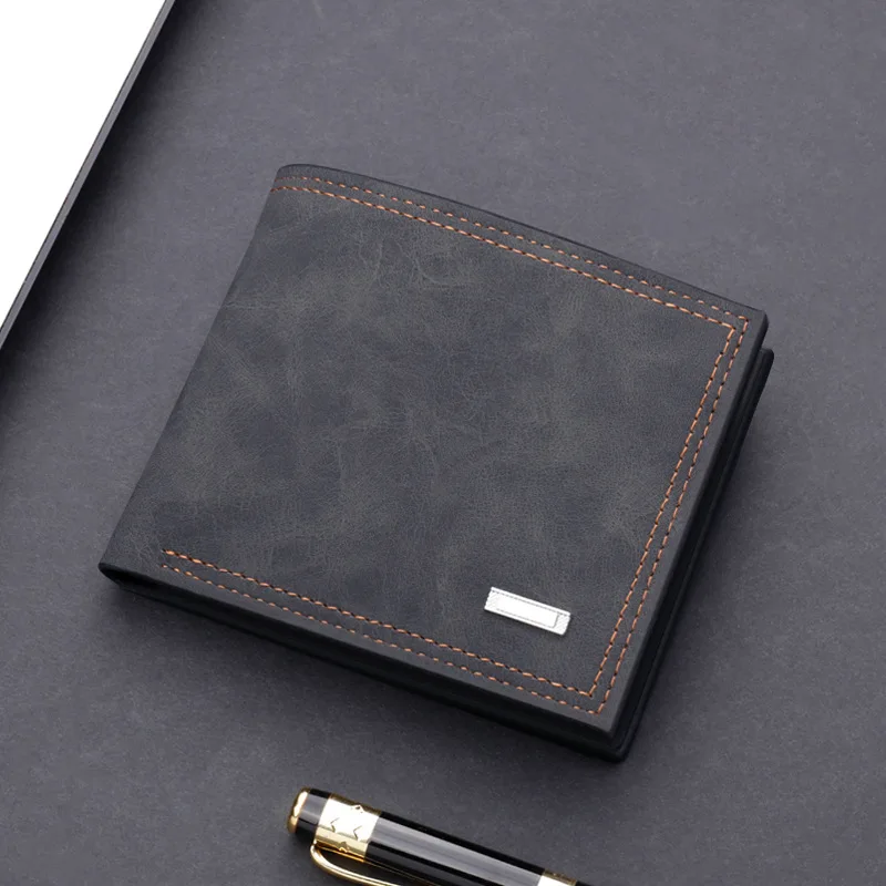 

Men's Short Wallets Vintage Pu Leather Vertical Thin Male Trifold Square Credit Card Holder Brown Small Money Purses 2022 New