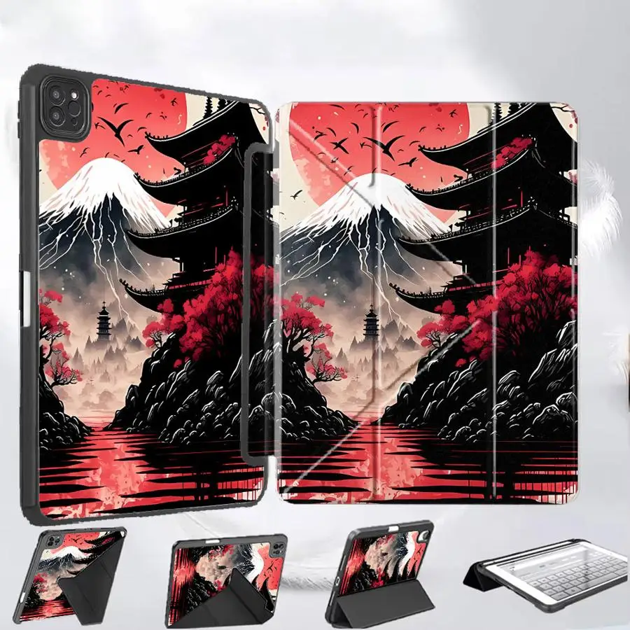 Фото Чехол-подставка для планшетов iPad Pro 2025, Pro 11-го, 10-го, 9-го, 8-го, 7-го поколений, 12.9 дюймов, Mini 6, 7, Air 4, 5, M3, M2, M4, 11 дюймов, дизайн «Закат Фуджи» №1