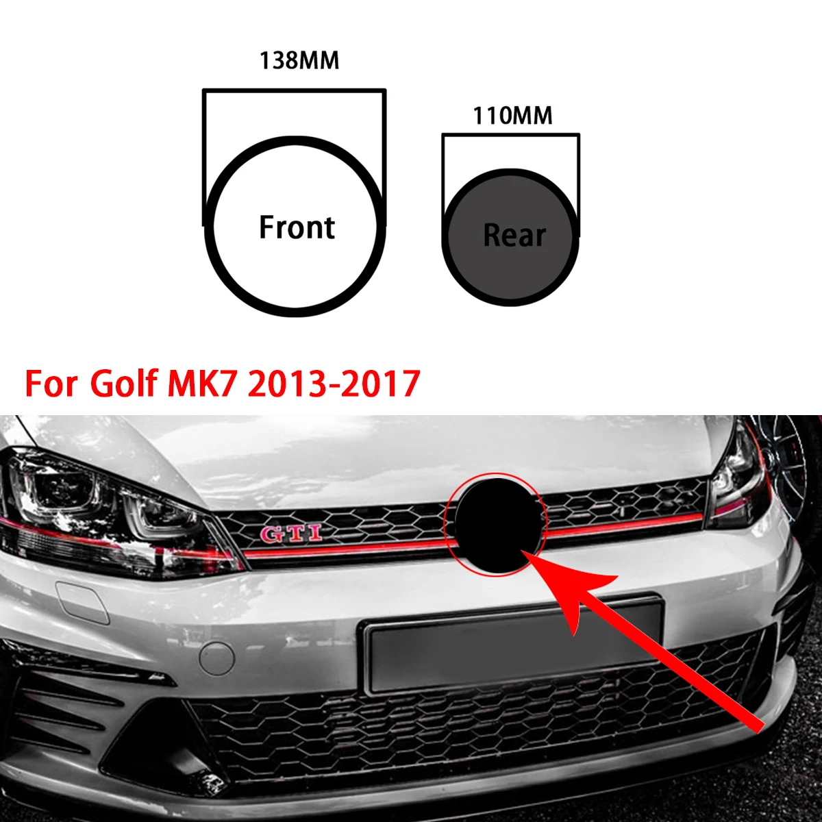 

Для Golf MK7 2013-2017 2 шт. глянцевая черная Замена эмблемы для логотипа 138 мм передняя крышка решетки радиатора и крышка багажника 110 мм