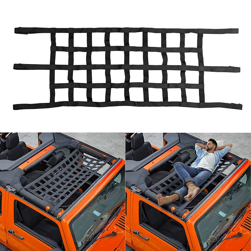 

Car Cargo Net Back Window Extra Storage Cover Nylon Roof Net Hammock Bed Rest Cover for Jeep Wrangler 1987-2021