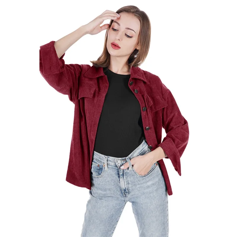 Весенне-осенняя модная Вельветовая куртка с длинным рукавом