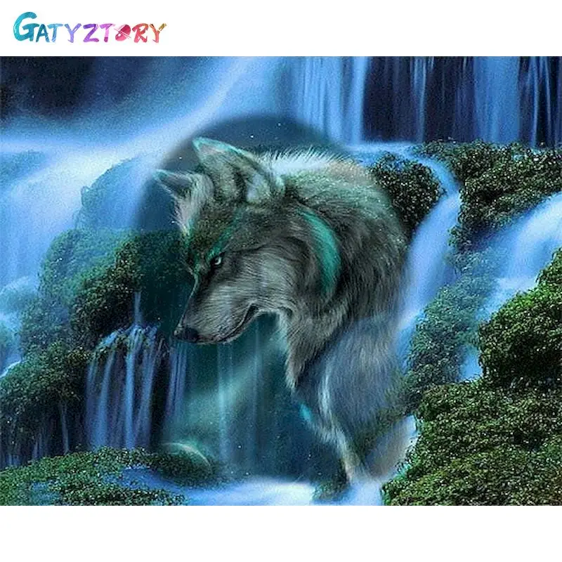 

GATYZTORY Набор для раскрашивания по номерам волк животные картина по номерам ручная роспись подарок «сделай сам» рамка рисунок на холсте 60x75 см