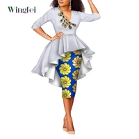 african clothing for women two piece set african print and lace top shirt and skirt dashiki women african clothes wy3348