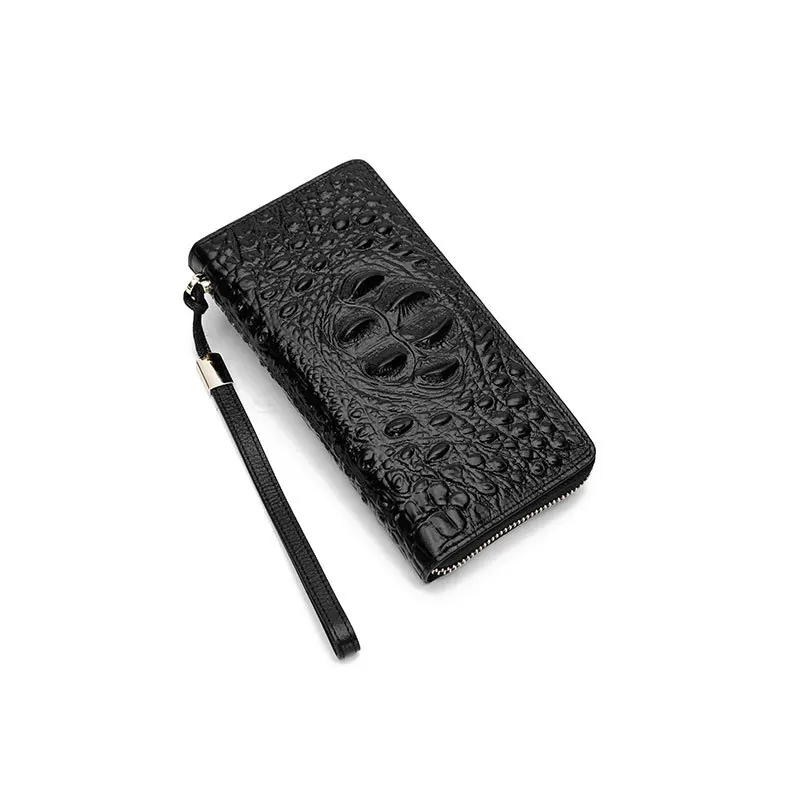 

First Layer Cowhide Crocodile Grain Leather Women's Wallet Long Zipper Casual Clutch Bag Purses and Handbags Luxury Designer