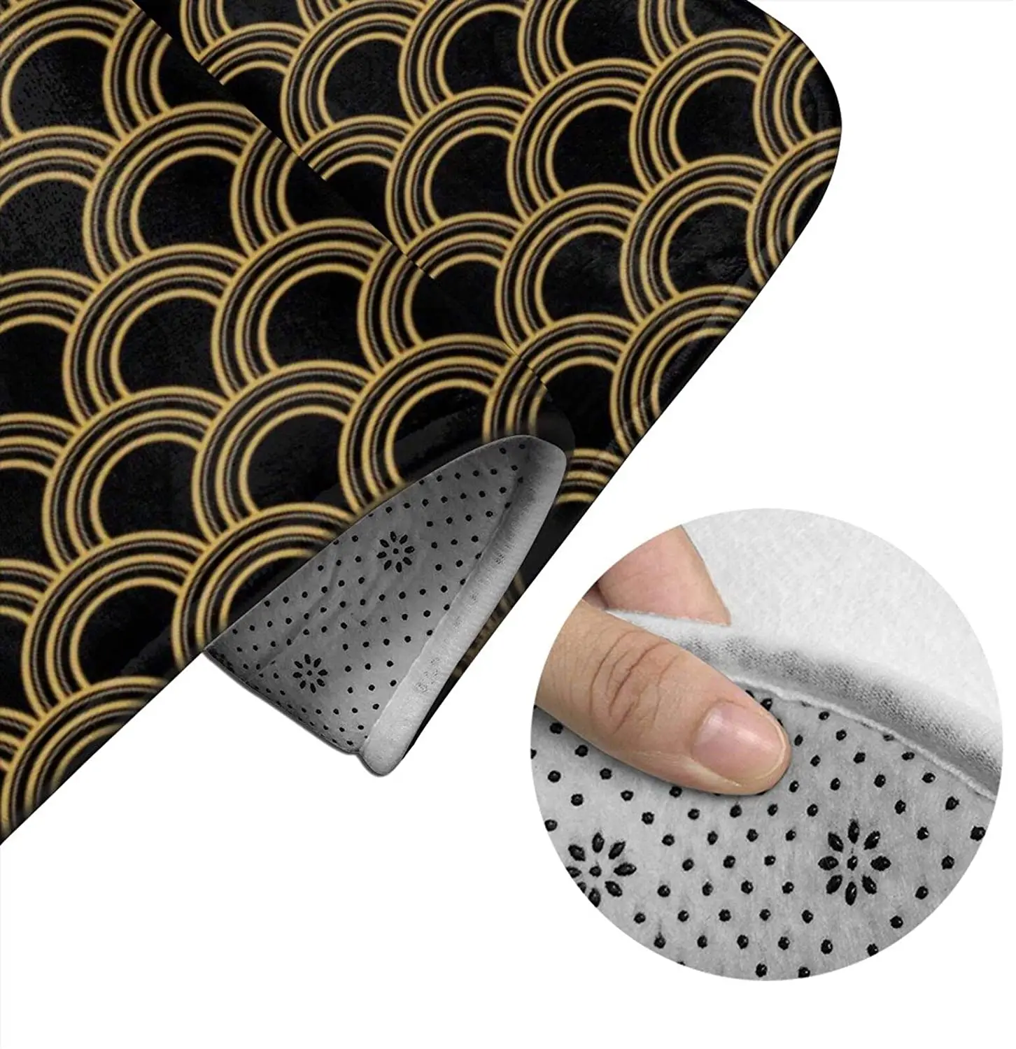 

Art Deco Scallop, black Bathroom Mat Sets 3 Piece Set Rugs Memory Foam Mat Set Toilet Seat Cover Bath Mat Lid Cover