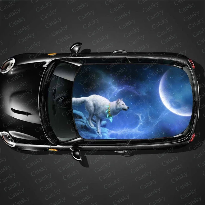 Автомобильные наклейки с волком и лесной анимацией декоративные на крышу