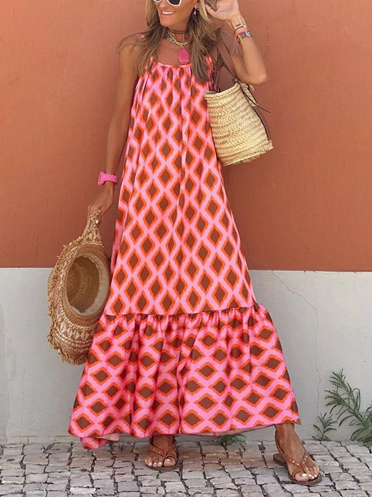 

Длинное пляжное платье на бретельках с квадратным вырезом, модное прямое вечерние платье в клетку, одежда макси для весны и лета