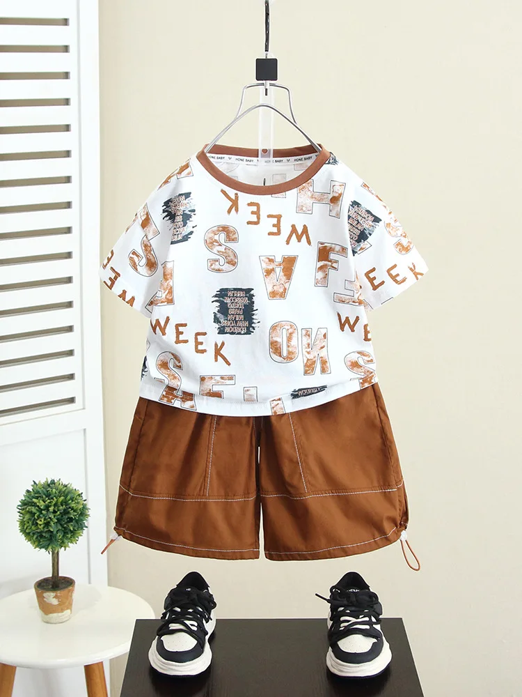 Летний спортивный костюм для мальчиков 2-11 лет футболка и шорты комплект одежды