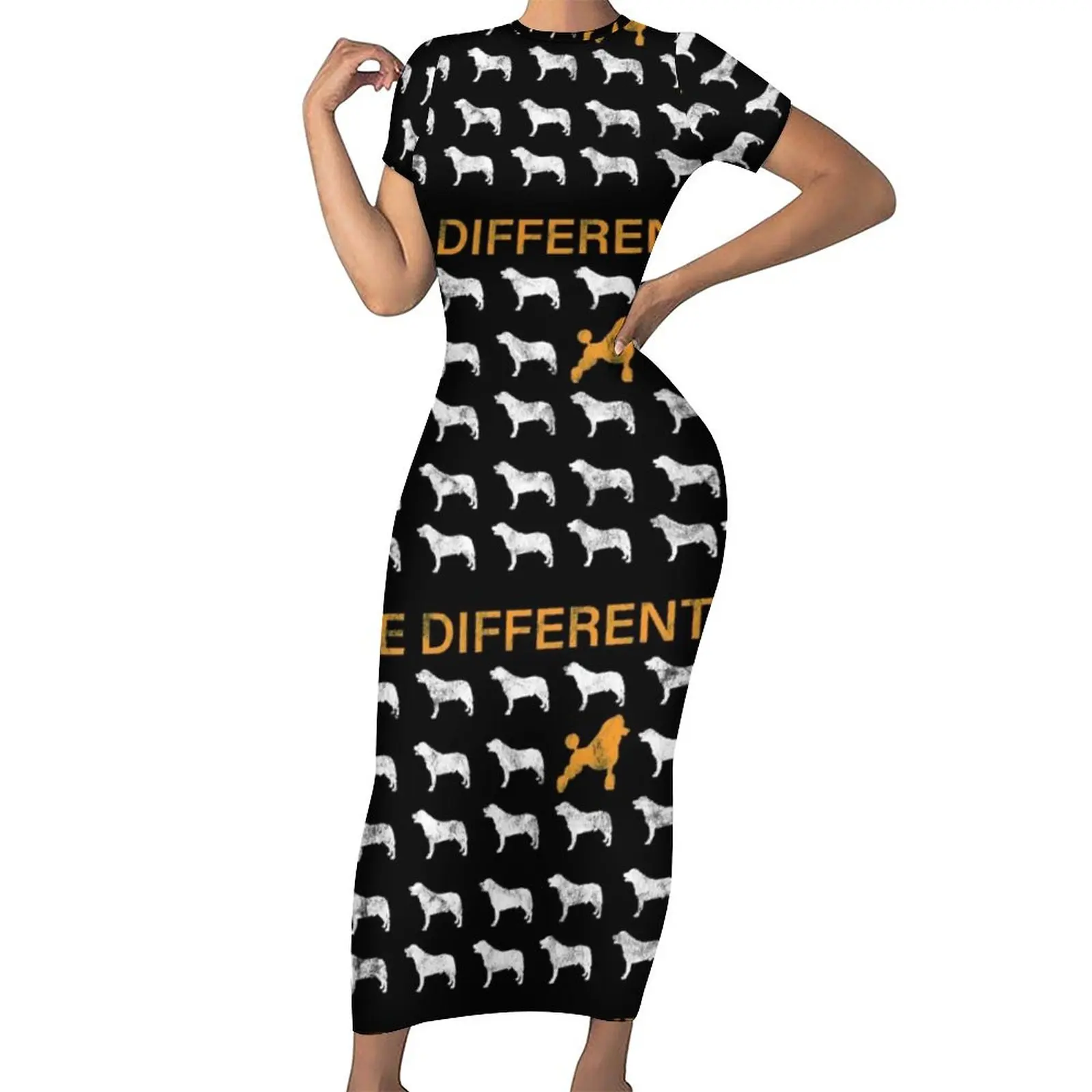 

Платье-макси с коротким рукавом и принтом в виде пуделя, 3XL, 4XL, 5XL