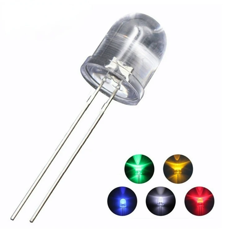 

50PCS 8mm LED Diode Round Transparent Light Emitting Diodes White/Yellow/Red/Green/Blue Bulb Lamp Diy Kit