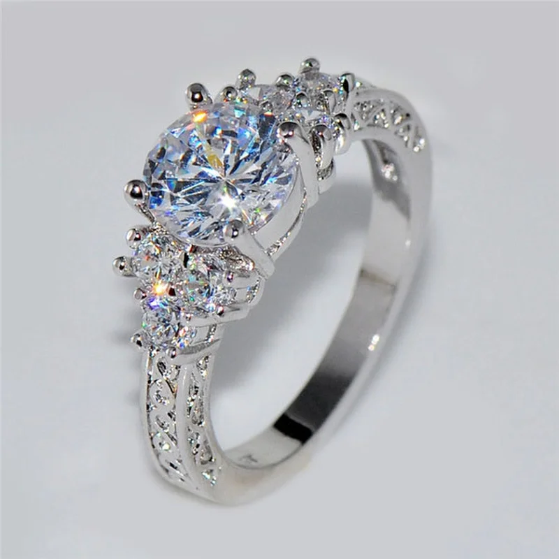 

Exquisite Romantic Silver Color Engagement Rings for Women Fashion White Zircon Crystal Ring Anniversary Bridal Wedding Jewelry