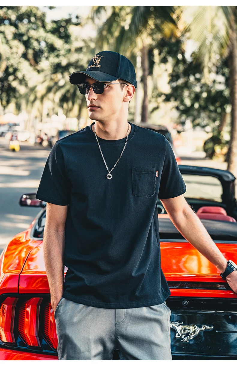 

Футболка YTX2971 из тяжелого хлопка с коротким рукавом 250 г, простая однотонная Универсальная футболка с украшением карманами и коротким рукавом