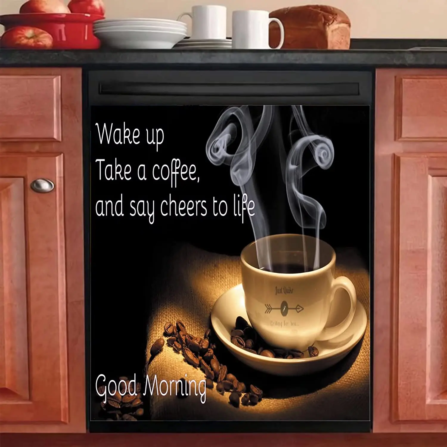 

Homa Morning Cafe Fridge Magnets Dishwasher Cover, Coffee Bean Refrigerator Panel Decal, Fridges Door Magnet Sticker for Kitchen