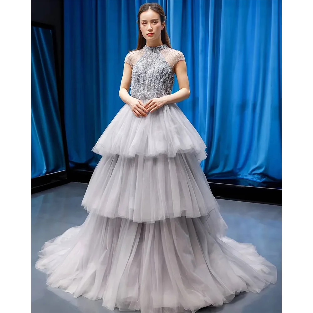 Элегантные многоярусные платья для выпускного из тюля новинка 2024 прозрачные