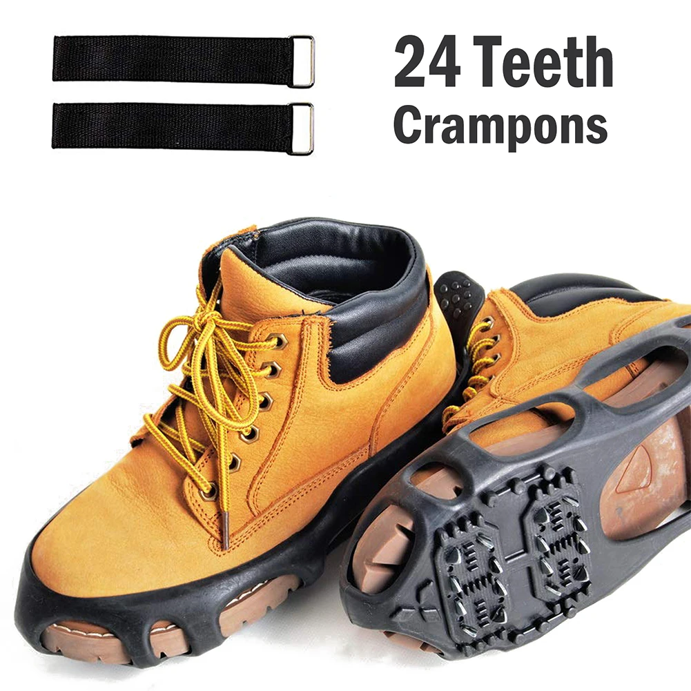 1Pair Anti-slip Shoe Cover Winter Ice Gripper 24 Spikes For Shoes Traction Cleats Snow Walking Hiking Outdoor Shoe Ice Gripper