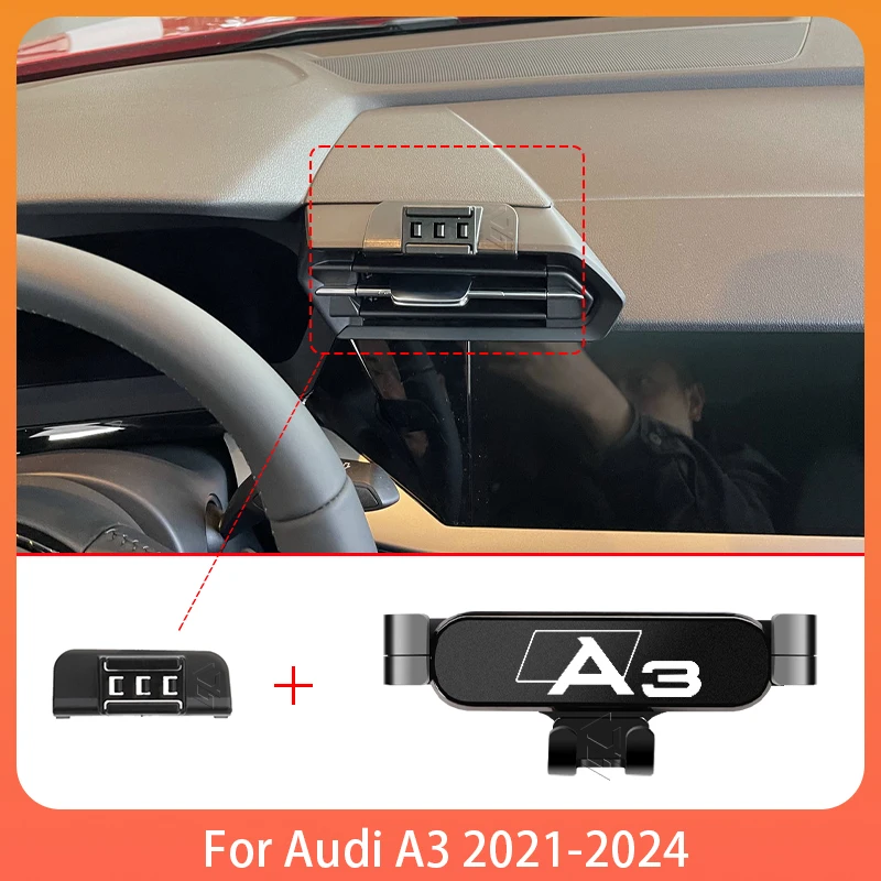 Фото Автомобильный держатель для мобильного телефона для Audi A3 S3 8Y 2021-2024, регулируемый специальный держатель для мобильного телефона, GPS-база, подставка, аксессуары №1