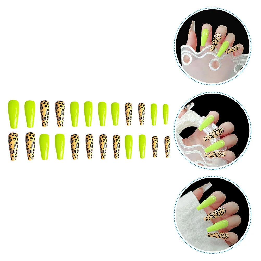 

24 Pcs Gel Fake Nails Kids Manicure False Full Cover Women Leopard Plastic Child