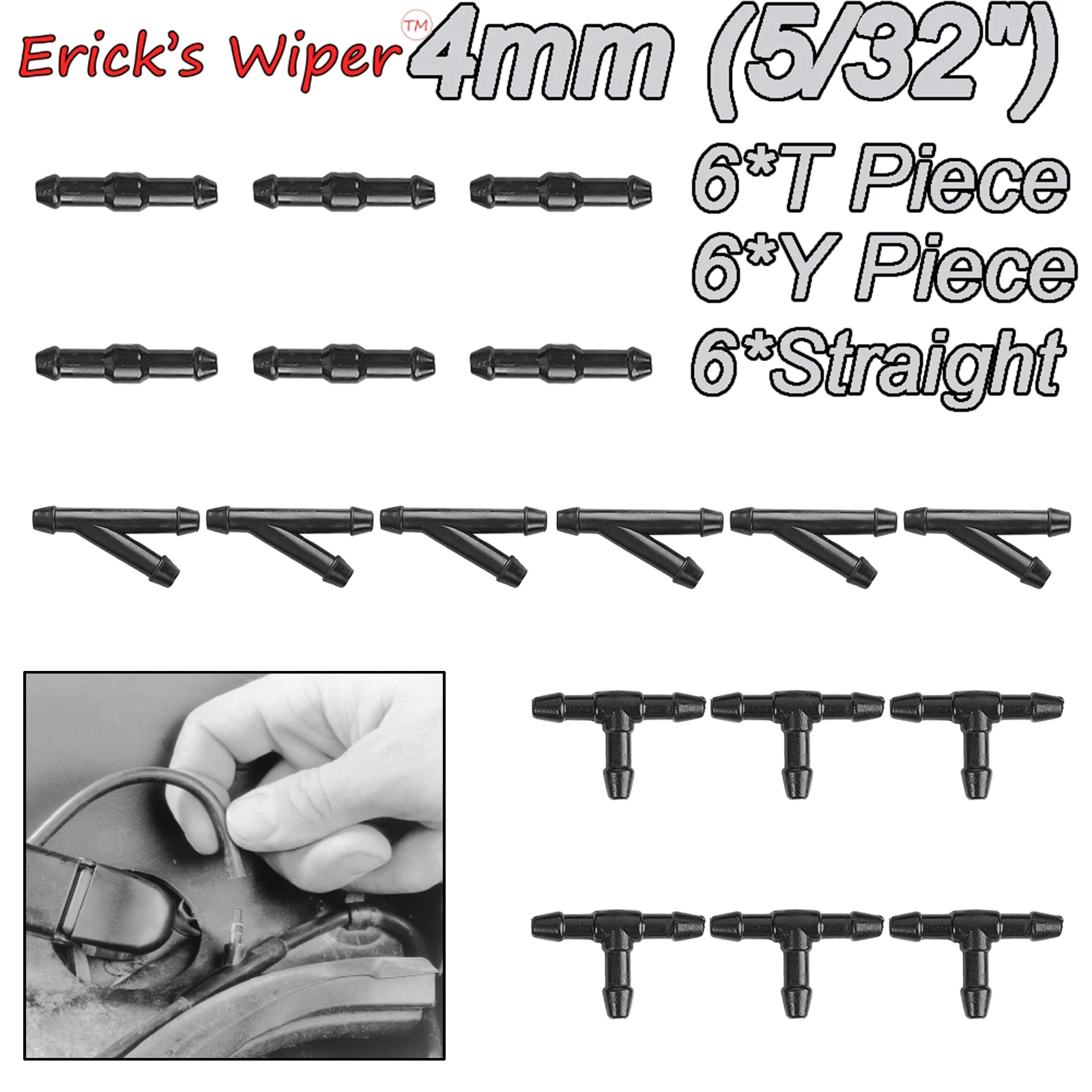 

Стеклоочиститель Erick, 18 шт., стеклоочиститель переднего стекла, омыватель, распылительные форсунки, соединитель трубки, Т-образная деталь, прямой тройник, 3-ходовой Y-образный шматок