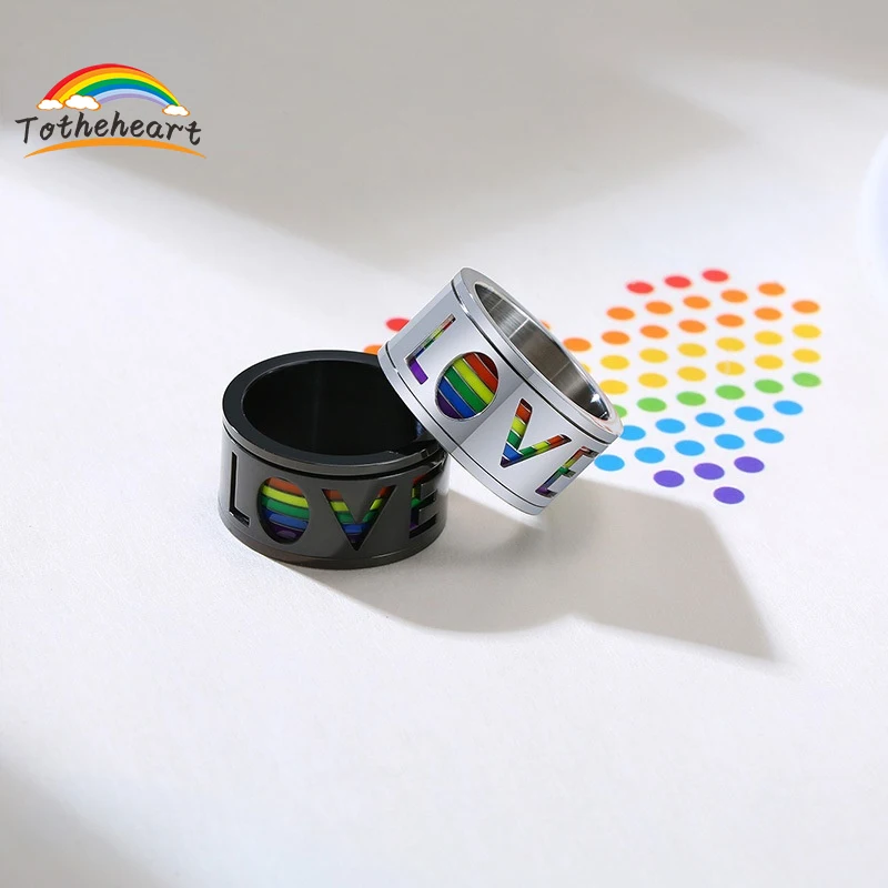

Accessories: stainless steel rainbow ring love rotatable ring glue dropping rotating men's ring