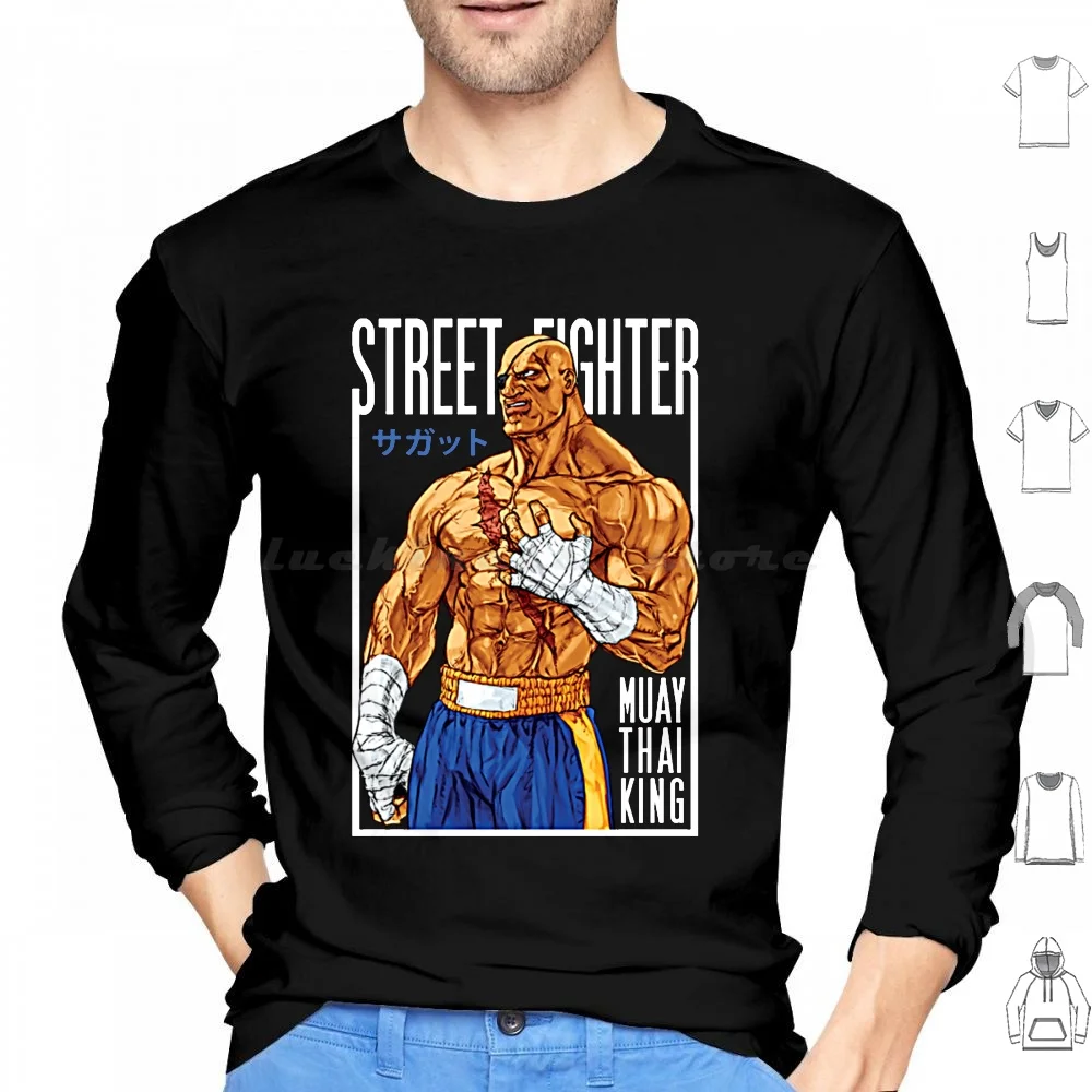 : Sagat Hoodies Long Sleeve Akuma Gaming Hadouken Ken Muay Thai Ryu Sagat Shoryuken 2 V