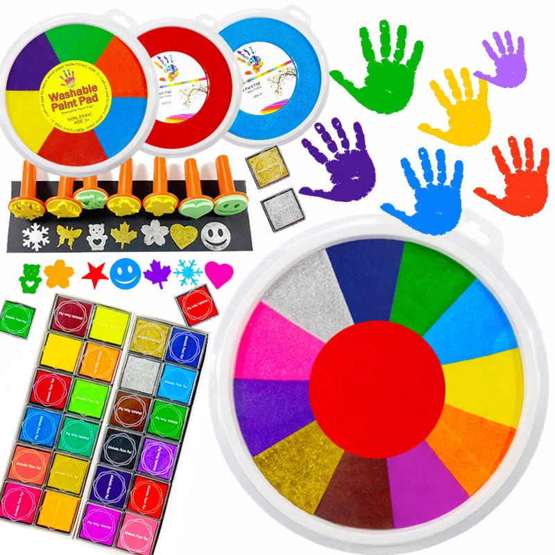 

24cm Funny 6-24 Colors Ink Pad Stamp DIY Finger Painting Craft Cardmaking For Kids Montessori Drawing 0-12 Months Baby Toys