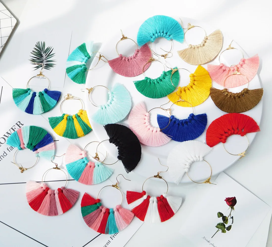

HC 22 Colors Bohemian Cotton Fringe Tassel Dangle Earrings for Women Ethnic Jewelry Tribal Drop Trending Products Pendientes