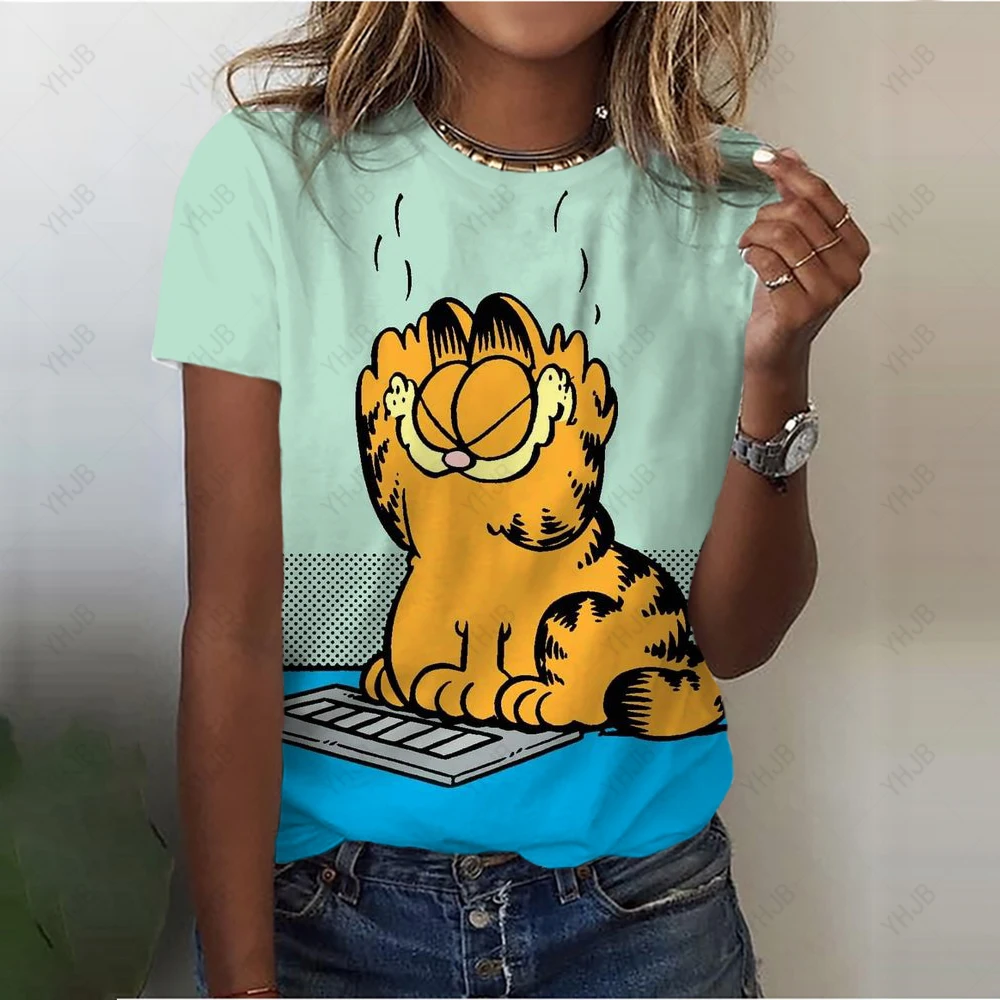 

Женская летняя одежда, футболка с графическим принтом, модная футболка с коротким рукавом и принтом Гарфилда 90-х, футболка, женская одежда