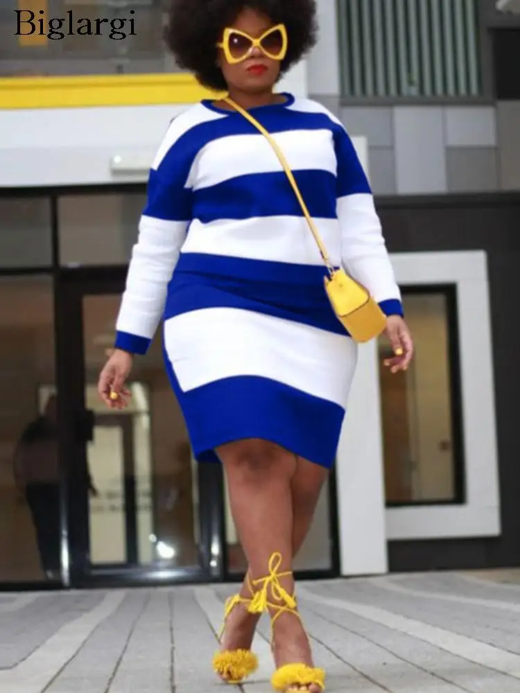 

Женское трикотажное платье-миди в полоску, с длинным рукавом