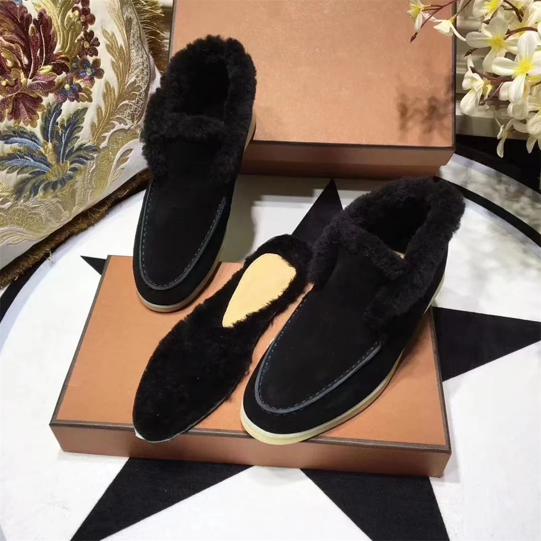 Winter Men's High-top Loafers, Comfy Wool Boots LP Brand Loafers Suede Calf Leather Casual Flats Men's fleece Inner Flats 34-46