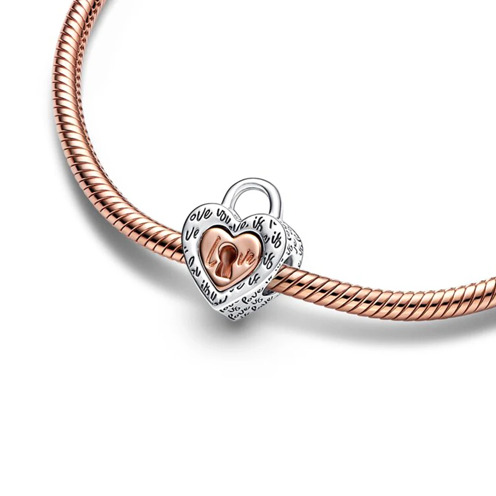 Breloques médaillon coeur en argent 925 pour bracelet Pandora original, perles, fil plus proche, bricolage, accessoires exécutifs, cadeau pour femme