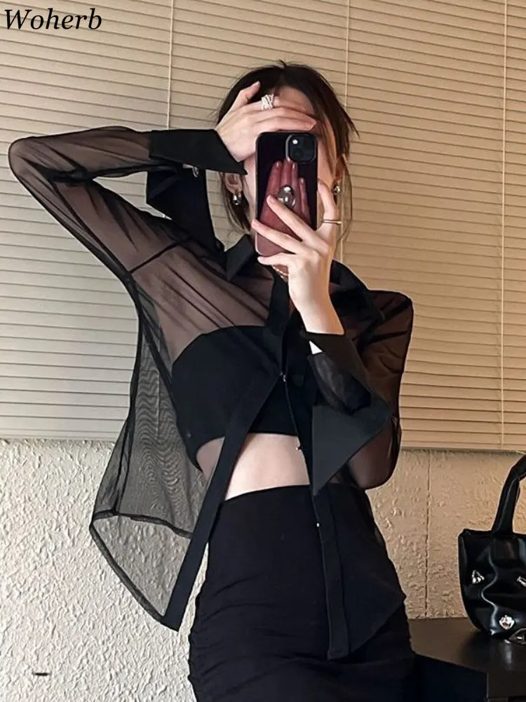 Woherb темпераментные женские топы блузки для женщин приталенная рубашка с длинным